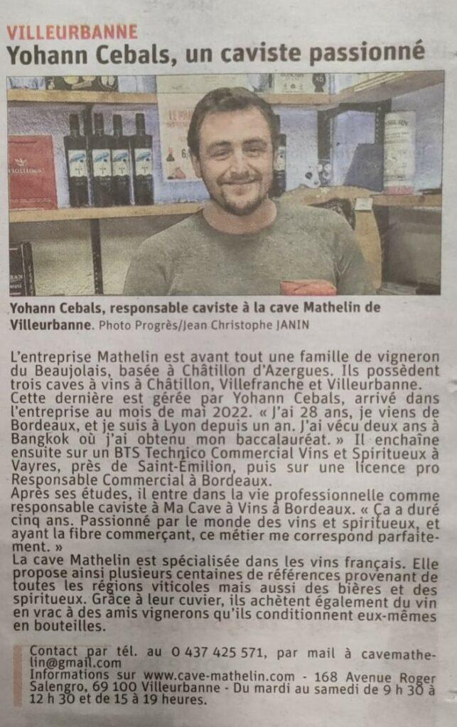Yohann Cebals, caviste à Villeurbanne à la Cave Mathelin