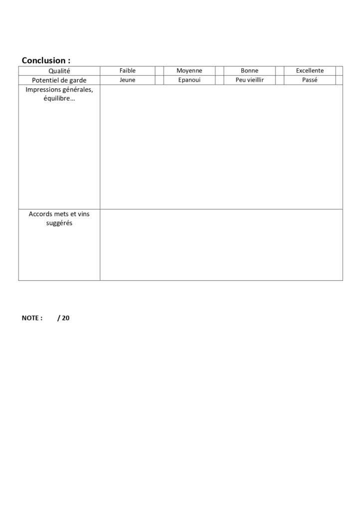 Fiche de dégustation suite